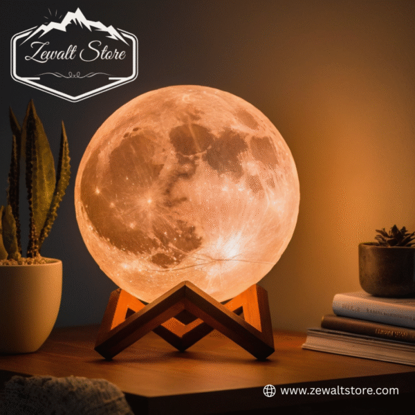 Full Moon Salt Lamp With Wooden Stand - Image 3