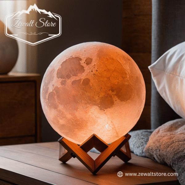Full Moon Salt Lamp With Wooden Stand - Image 2