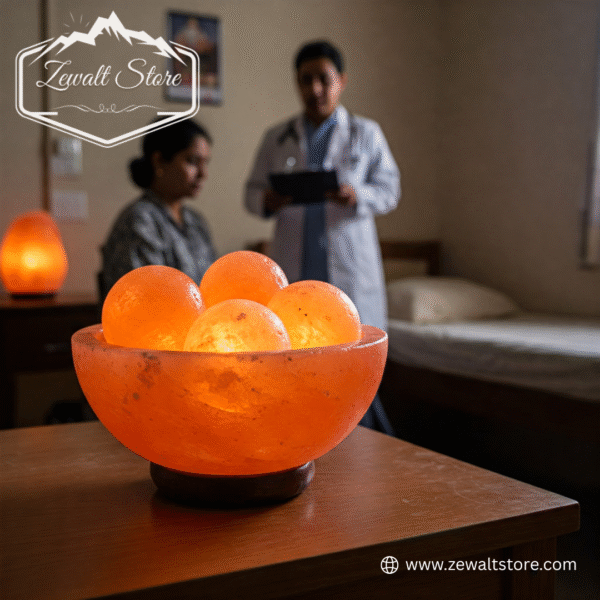 Bowl Shaped Pink Salt Lamp with Round Salt Balls - Image 3