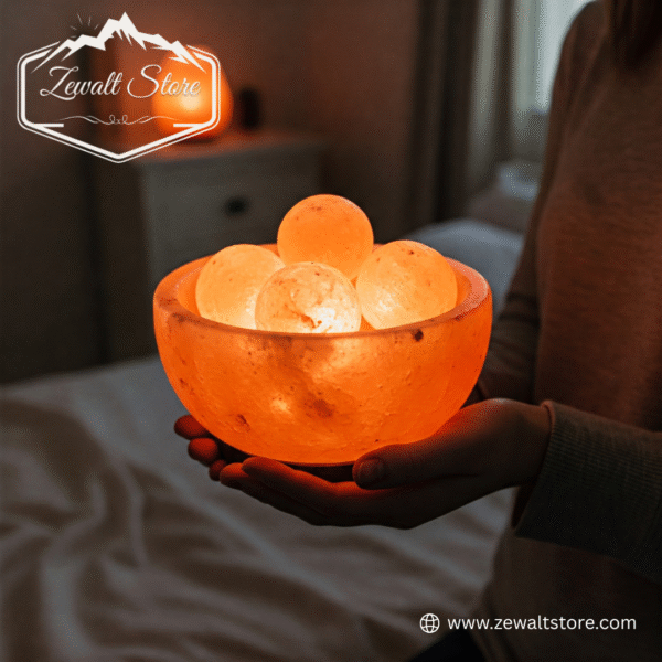 Bowl Shaped Pink Salt Lamp with Round Salt Balls