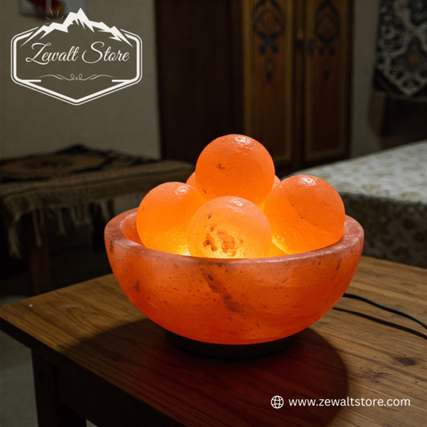 Bowl Shaped Pink Salt Lamp with Round Salt Balls - Image 5