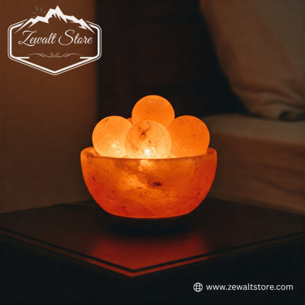 Bowl Shaped Pink Salt Lamp with Round Salt Balls - Image 6