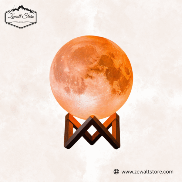 Full Moon Salt Lamp With Wooden Stand - Image 5