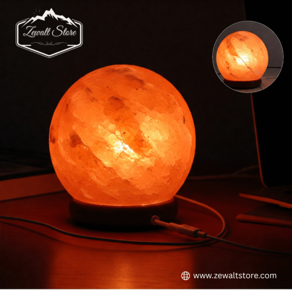 USB Mini Boll Shaped Himalayan Pink Salt Lamp - Image 2