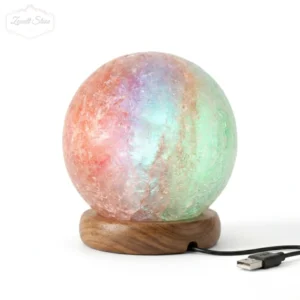Ball Shaped USB Himalayan Pink Salt Lamp – Approx. 1 KG | RGB Crystal Night Lamp