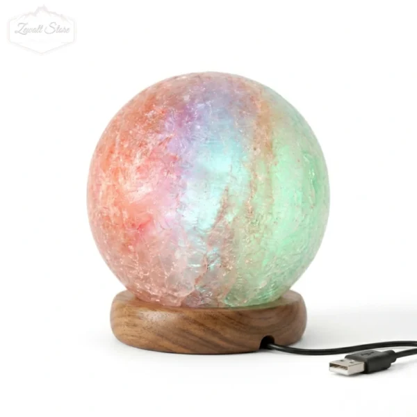 Ball Shaped USB Himalayan Pink Salt Lamp – Approx. 1 KG | RGB Crystal Night Lamp