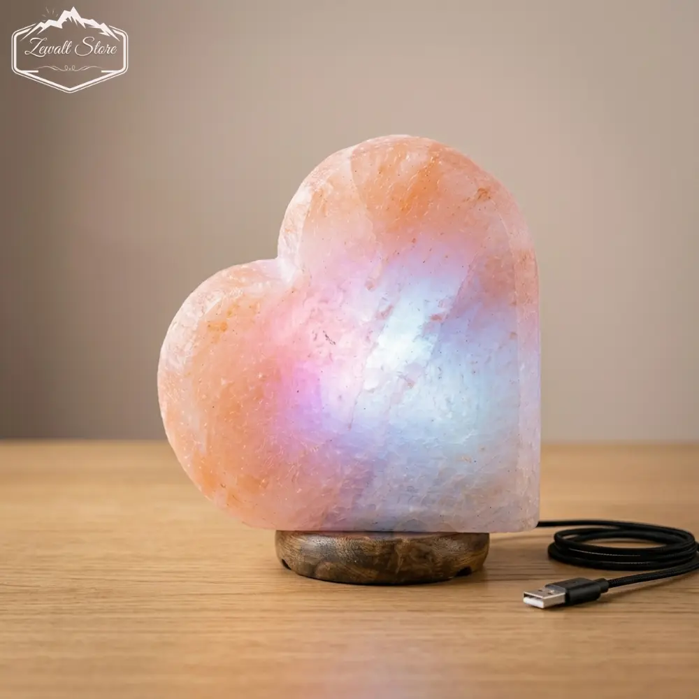 Heart Shaped USB Himalayan Pink Salt Lamp – Approx. 1 KG | RGB Crystal Night Lamp - Image 4