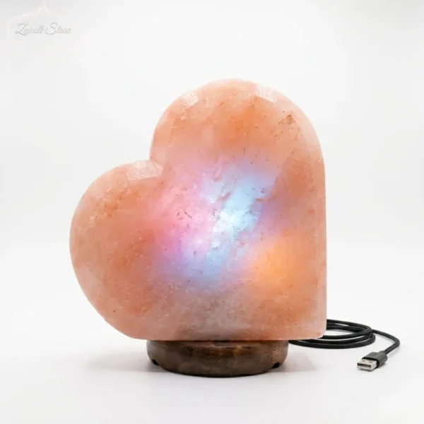 Heart Shaped USB Himalayan Pink Salt Lamp – Approx. 1 KG | RGB Crystal Night Lamp