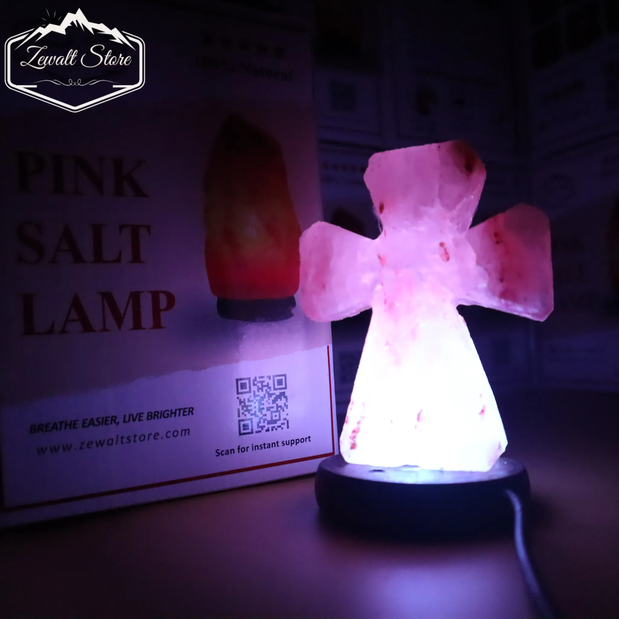 Cross Shaped USB Himalayan Pink Salt Lamp – Approx. 1 KG | Christian Symbol LED Lamp - Image 5
