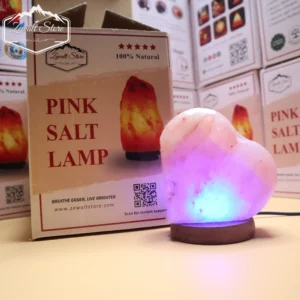 Heart Shaped USB Himalayan Pink Salt Lamp – Approx. 1 KG | RGB Crystal Night Lamp