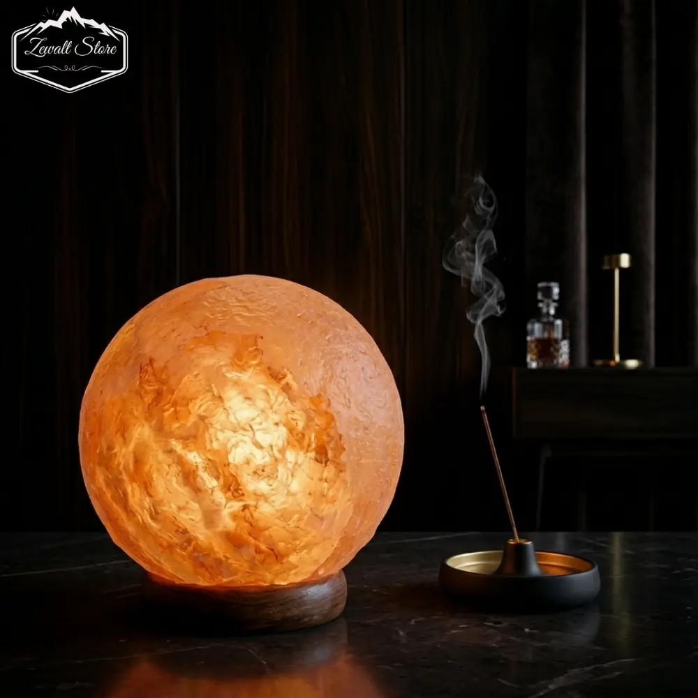 Boll Shaped Himalayan Pink Salt Lamp with Wooden Base – 220V Natural Crystal Lamp (2–3 KG) - Image 4