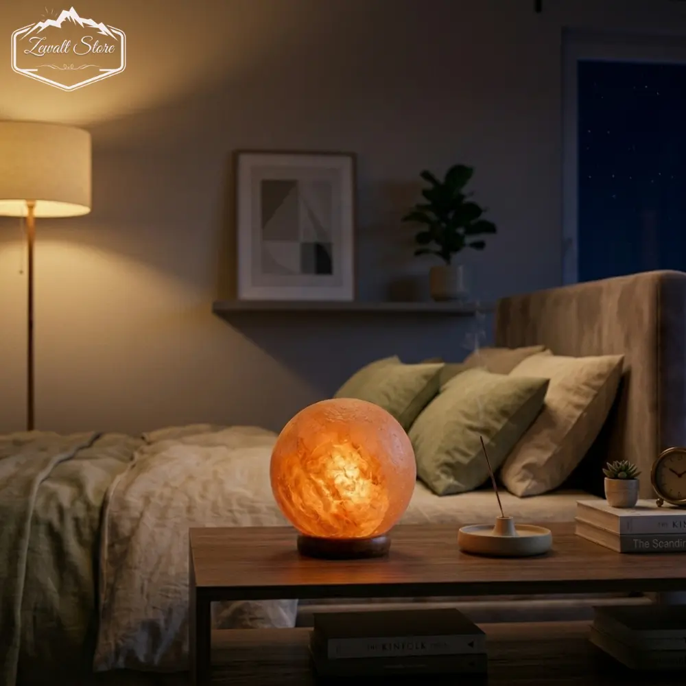 Boll Shaped Himalayan Pink Salt Lamp with Wooden Base – 220V Natural Crystal Lamp (2–3 KG) - Image 6