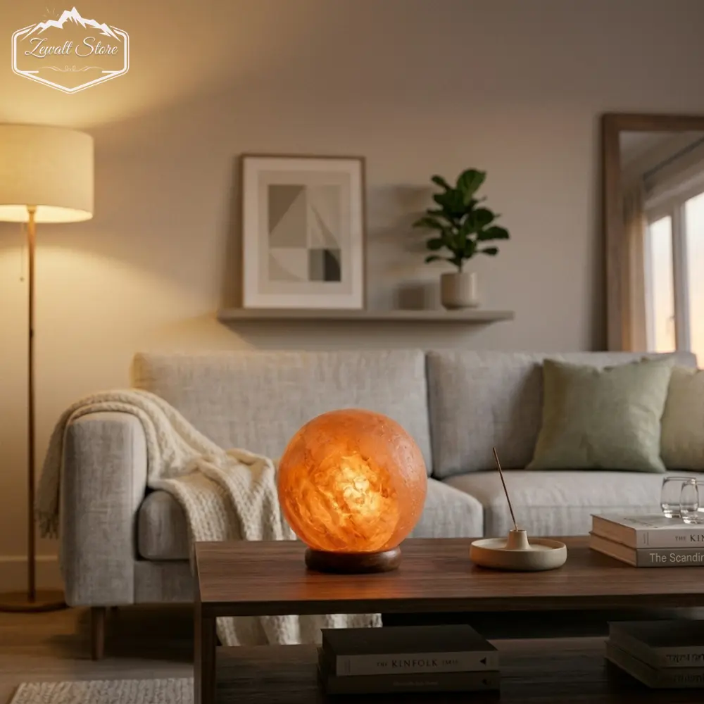 Boll Shaped Himalayan Pink Salt Lamp with Wooden Base – 220V Natural Crystal Lamp (2–3 KG) - Image 8