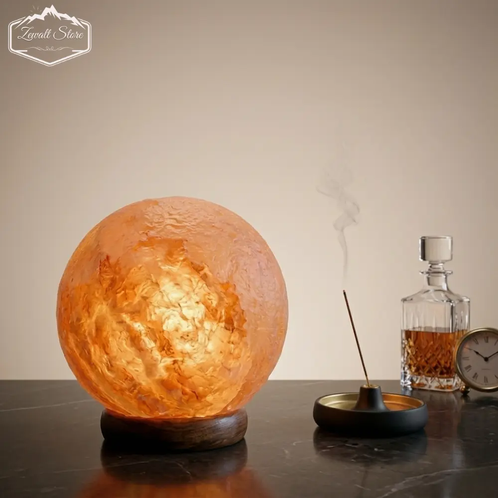 Boll Shaped Himalayan Pink Salt Lamp with Wooden Base – 220V Natural Crystal Lamp (2–3 KG) - Image 2
