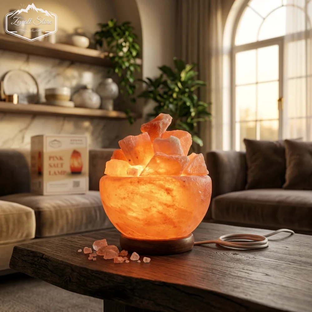 Bowl Shaped Himalayan Pink Salt Lamp with Salt Chunks – 220V Natural Crystal Lamp (2–3 KG) - Image 4