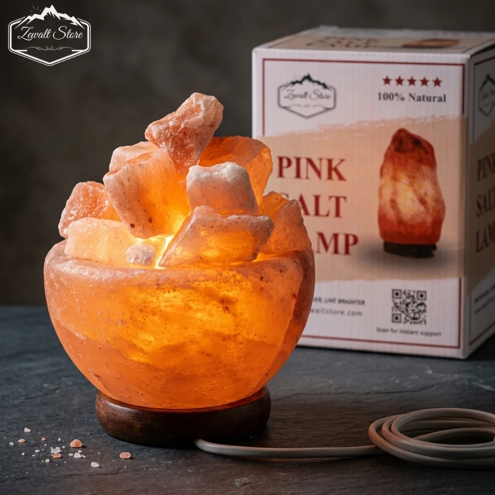 Bowl Shaped Himalayan Pink Salt Lamp with Salt Chunks – 220V Natural Crystal Lamp (2–3 KG) - Image 3