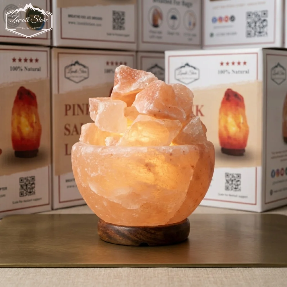 Bowl Shaped Himalayan Pink Salt Lamp with Salt Chunks – 220V Natural Crystal Lamp (2–3 KG) - Image 2