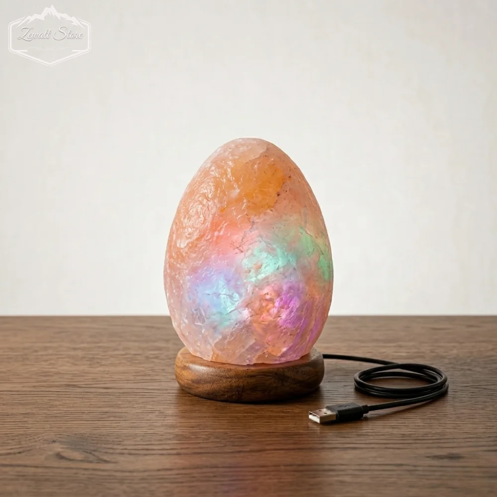 Egg Shaped USB Himalayan Pink Salt Lamp – Approx. 1 KG | RGB Crystal Desk Lamp - Image 5