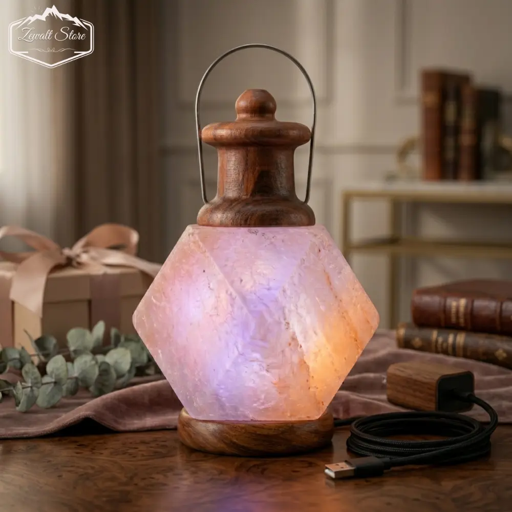 Lantern Shaped USB Himalayan Pink Salt Lamp – Approx. 1 KG | RGB Crystal Desk Lamp - Image 8