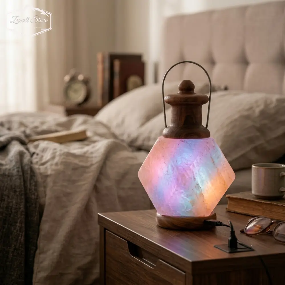 Lantern Shaped USB Himalayan Pink Salt Lamp – Approx. 1 KG | RGB Crystal Desk Lamp - Image 5