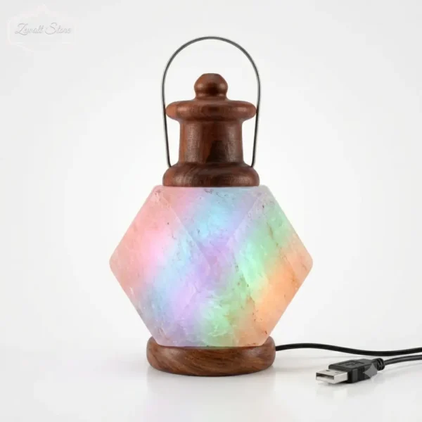 Lantern Shaped USB Himalayan Pink Salt Lamp – Approx. 1 KG | RGB Crystal Desk Lamp