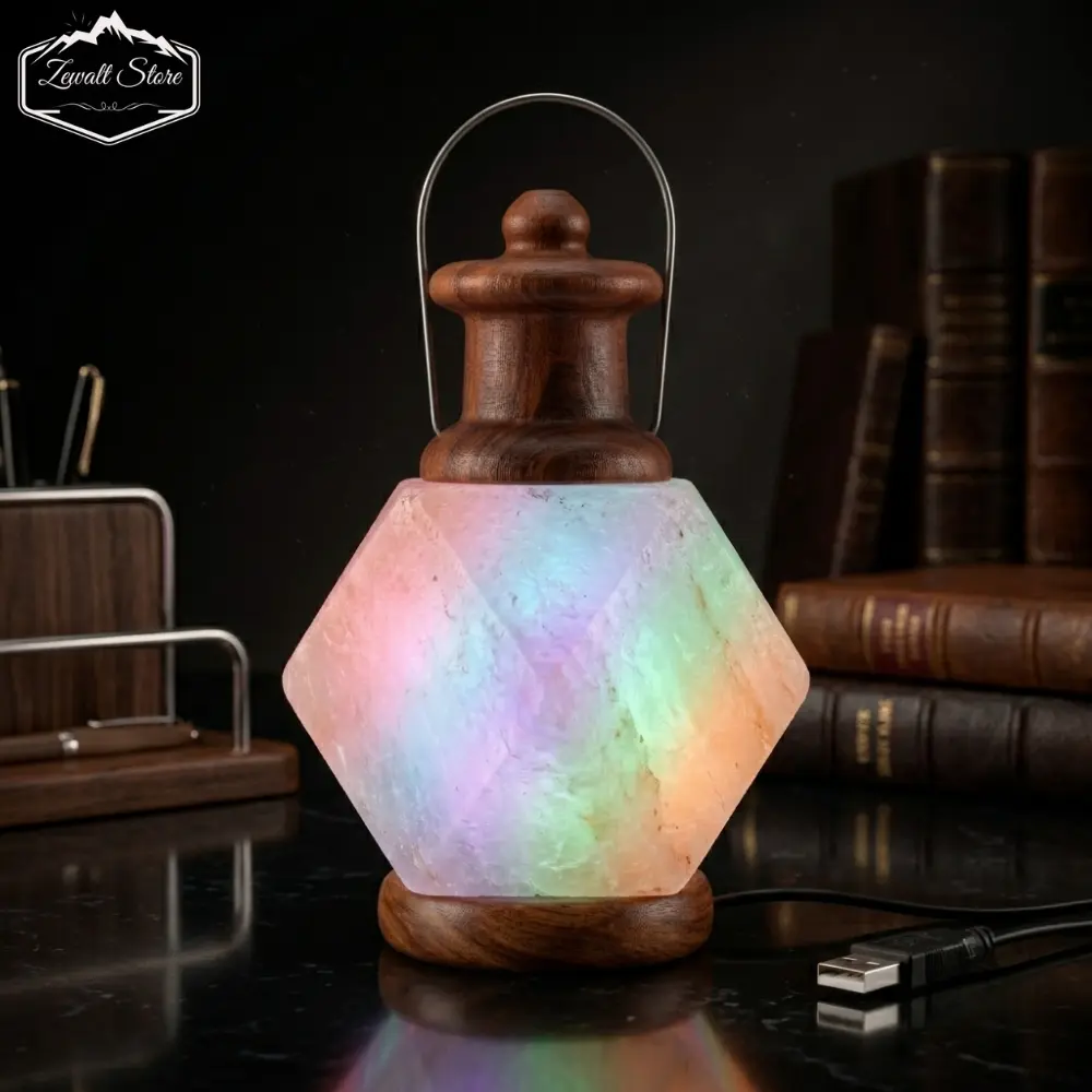 Lantern Shaped USB Himalayan Pink Salt Lamp – Approx. 1 KG | RGB Crystal Desk Lamp - Image 2