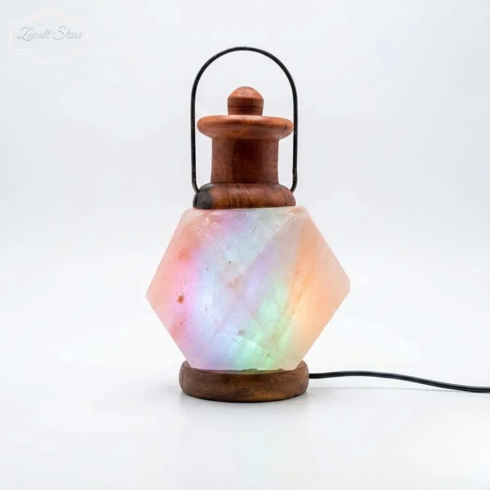 Lantern Shaped USB Himalayan Pink Salt Lamp – Approx. 1 KG | RGB Crystal Desk Lamp - Image 6