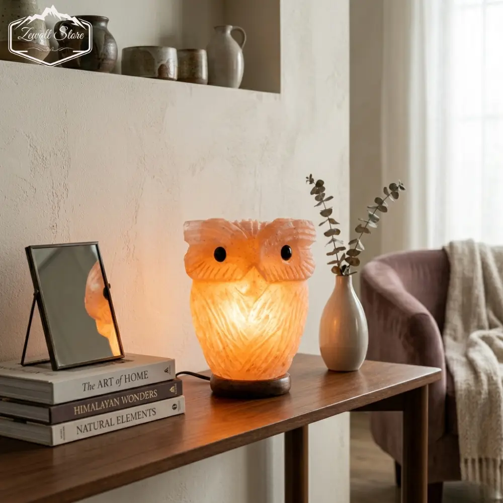 Owl Shaped Himalayan Pink Salt Lamp – 220V Natural Crystal Lamp (2–3 KG) - Image 3