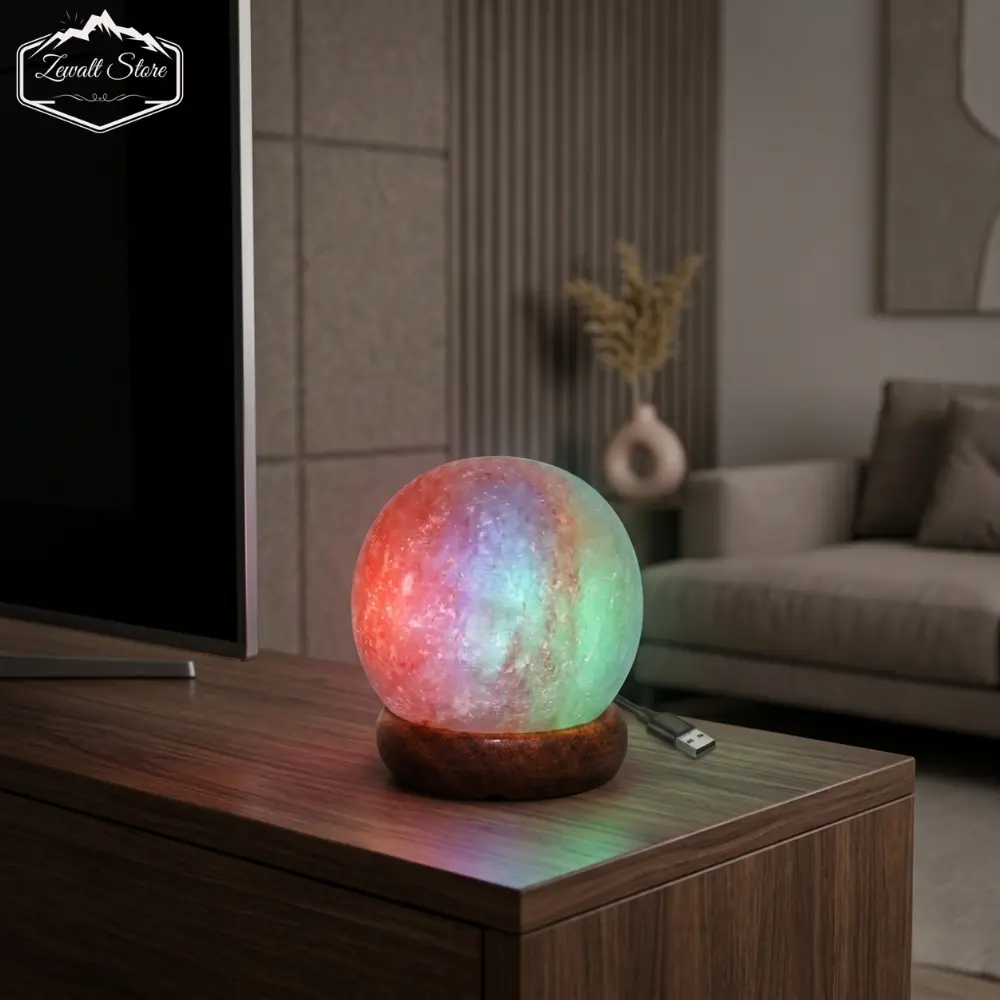 Ball Shaped USB Himalayan Pink Salt Lamp – Approx. 1 KG | RGB Crystal Night Lamp - Image 5