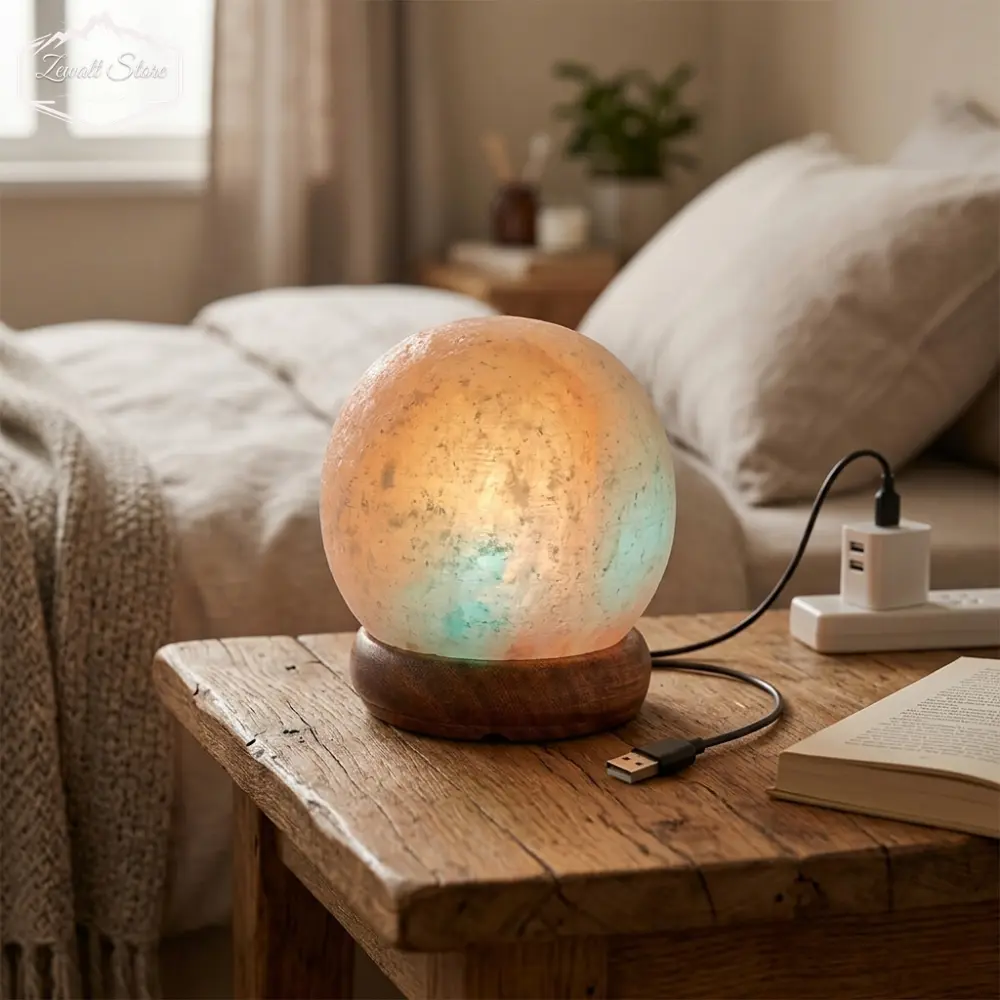 Ball Shaped USB Himalayan Pink Salt Lamp – Approx. 1 KG | RGB Crystal Night Lamp - Image 7