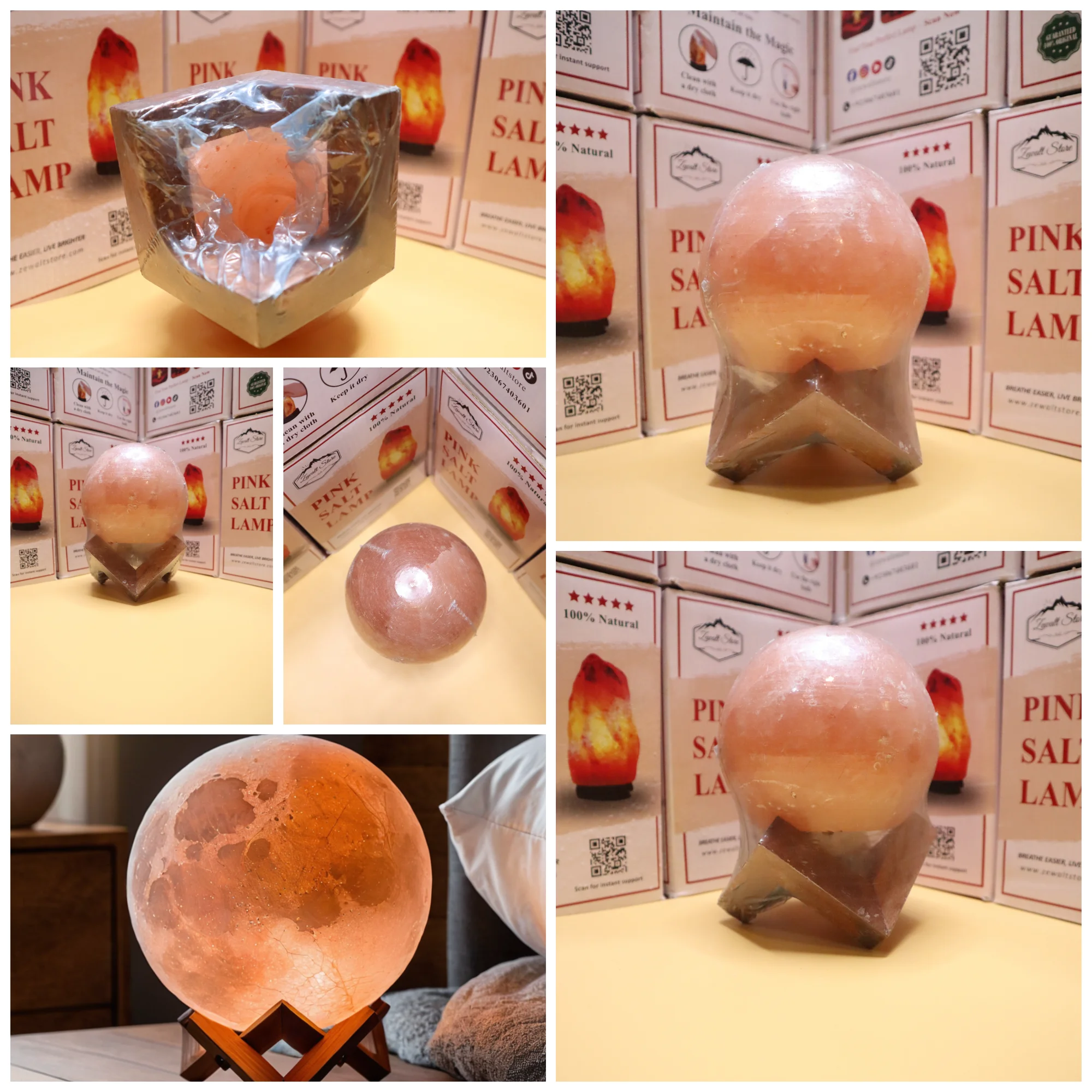 Boll Shaped Himalayan Pink Salt Lamp with Wooden Stand – 220V Natural Crystal Lamp (2–3 KG) - Image 6