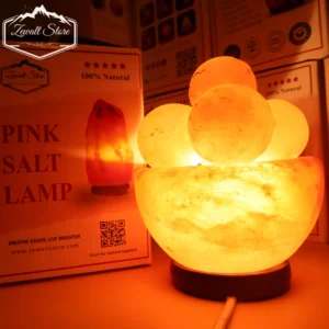 Bowl Shaped Himalayan Pink Salt Lamp with 5 Massage Balls – 220V Natural Crystal Lamp (2–3 KG)