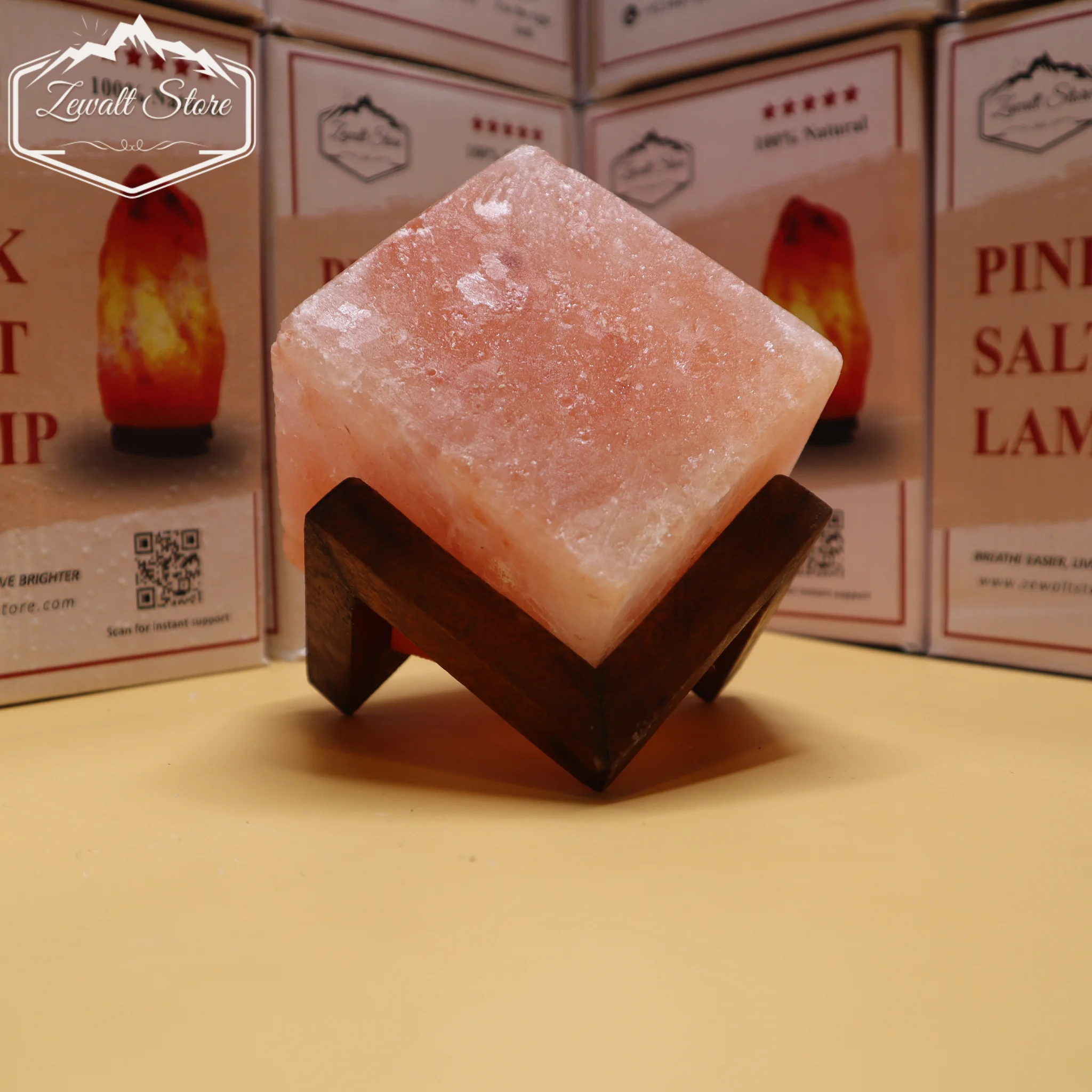 Cube Shaped Himalayan Pink Salt Lamp – 220V Natural Crystal Lamp (2–3 KG) - Image 3