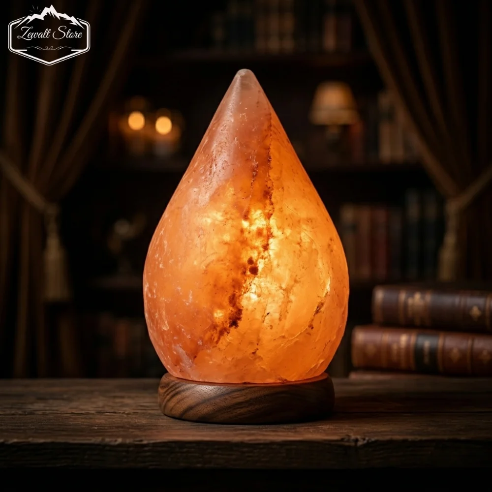 Drop Shaped Himalayan Pink Salt Lamp with Wooden Base – 220V Natural Crystal Lamp (2–3 KG) - Image 4