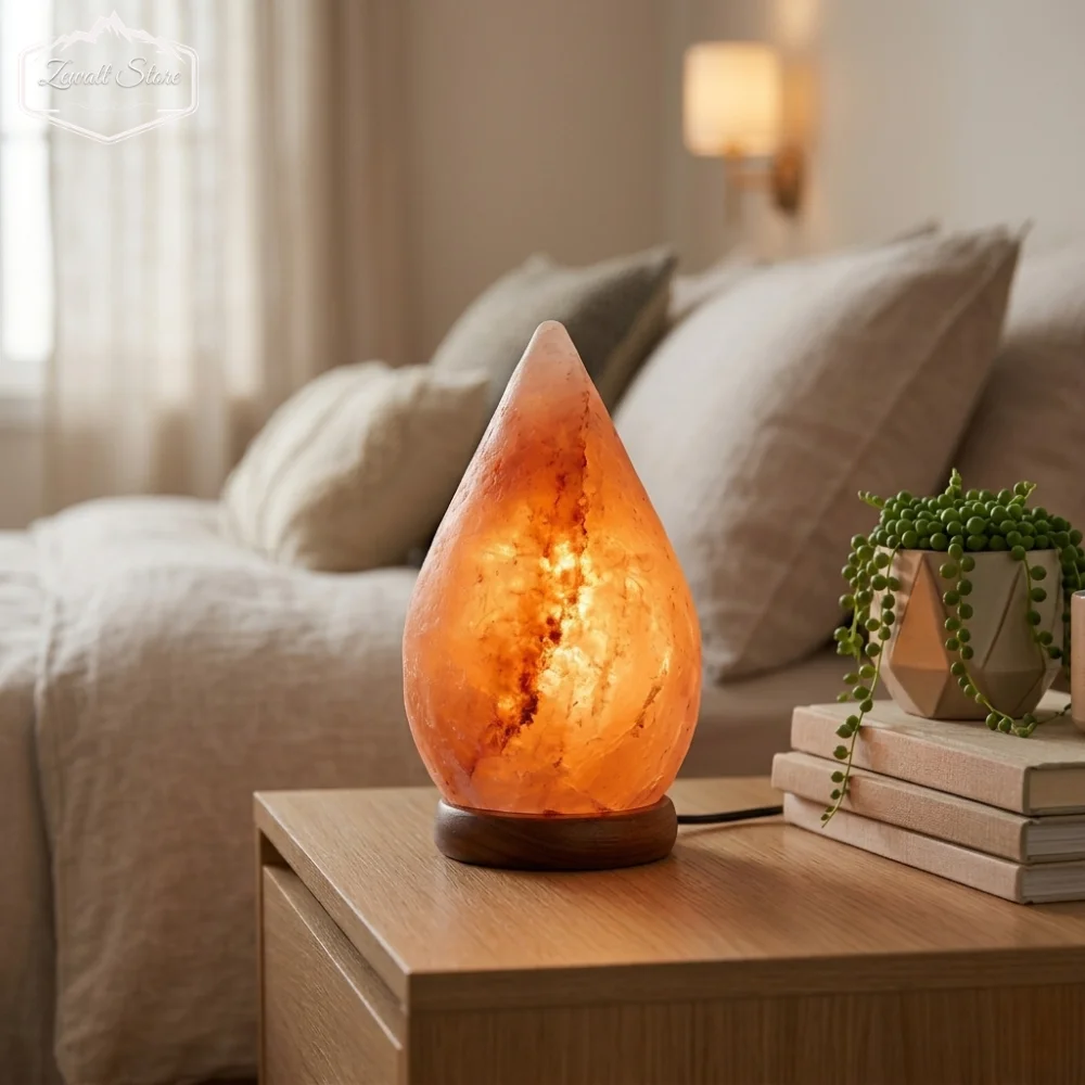 Drop Shaped Himalayan Pink Salt Lamp with Wooden Base – 220V Natural Crystal Lamp (2–3 KG) - Image 2