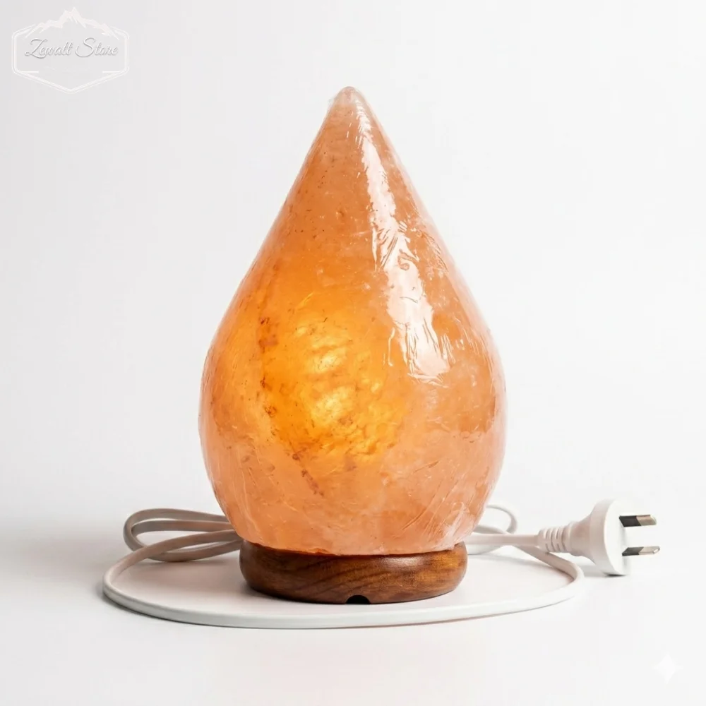 Drop Shaped Himalayan Pink Salt Lamp with Wooden Base – 220V Natural Crystal Lamp (2–3 KG)