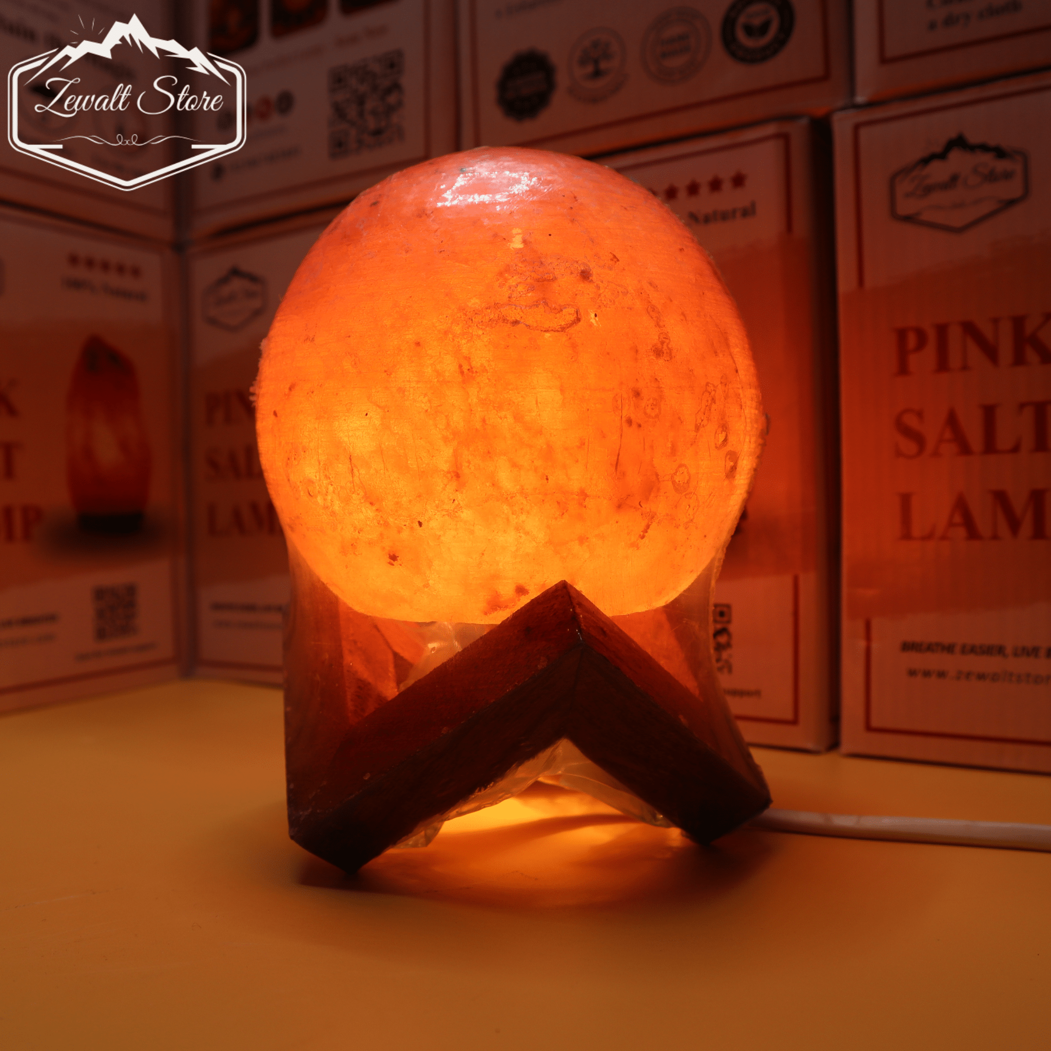 Boll Shaped Himalayan Pink Salt Lamp with Wooden Stand – 220V Natural Crystal Lamp (2–3 KG) - Image 9