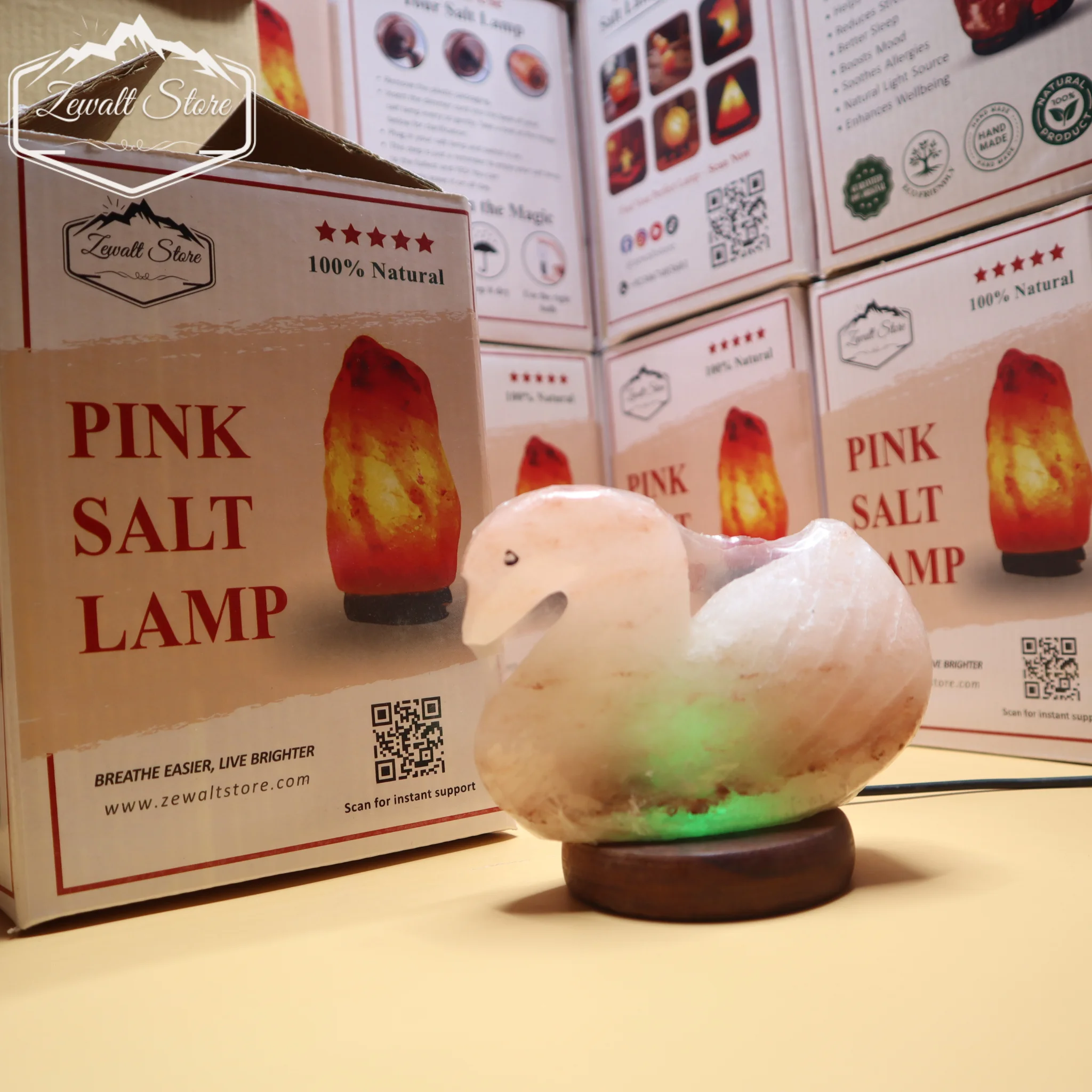 Duck Shaped USB Himalayan Pink Salt Lamp – Approx. 1 KG | RGB Crystal Night Lamp - Image 12
