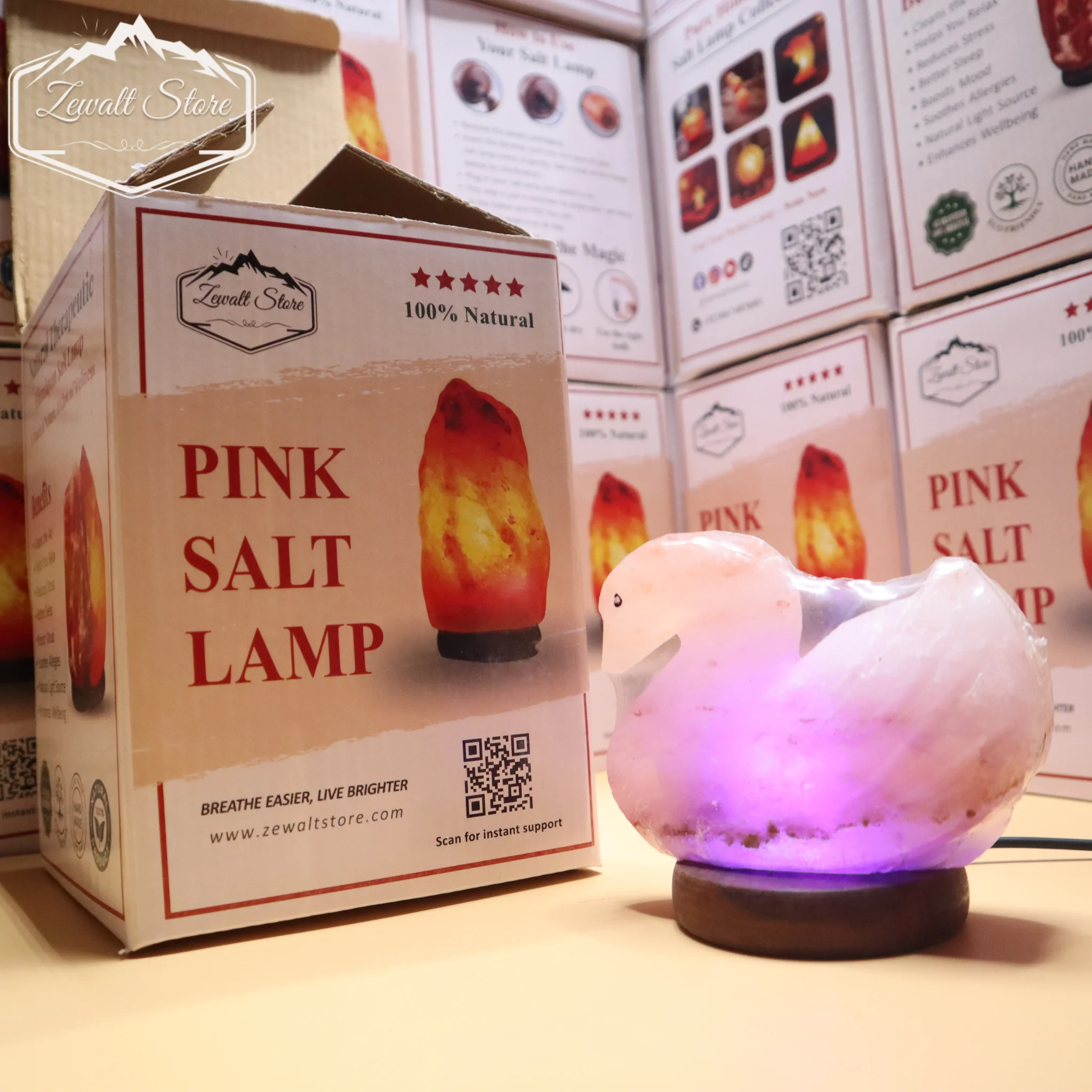 Duck Shaped USB Himalayan Pink Salt Lamp – Approx. 1 KG | RGB Crystal Night Lamp - Image 2