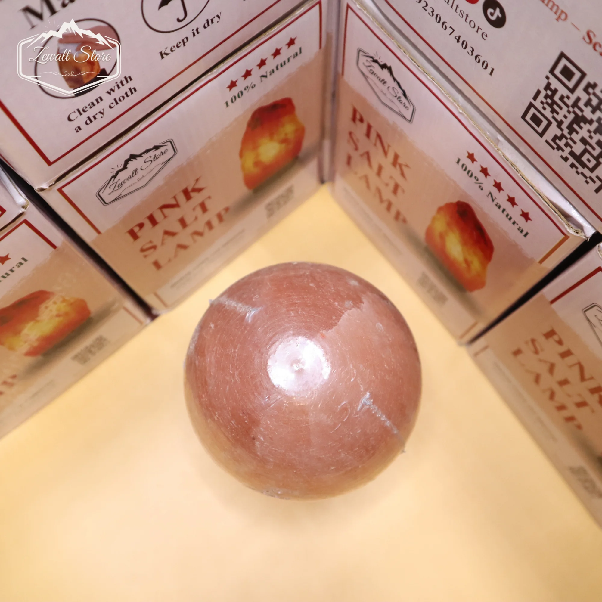 Boll Shaped Himalayan Pink Salt Lamp with Wooden Stand – 220V Natural Crystal Lamp (2–3 KG) - Image 4