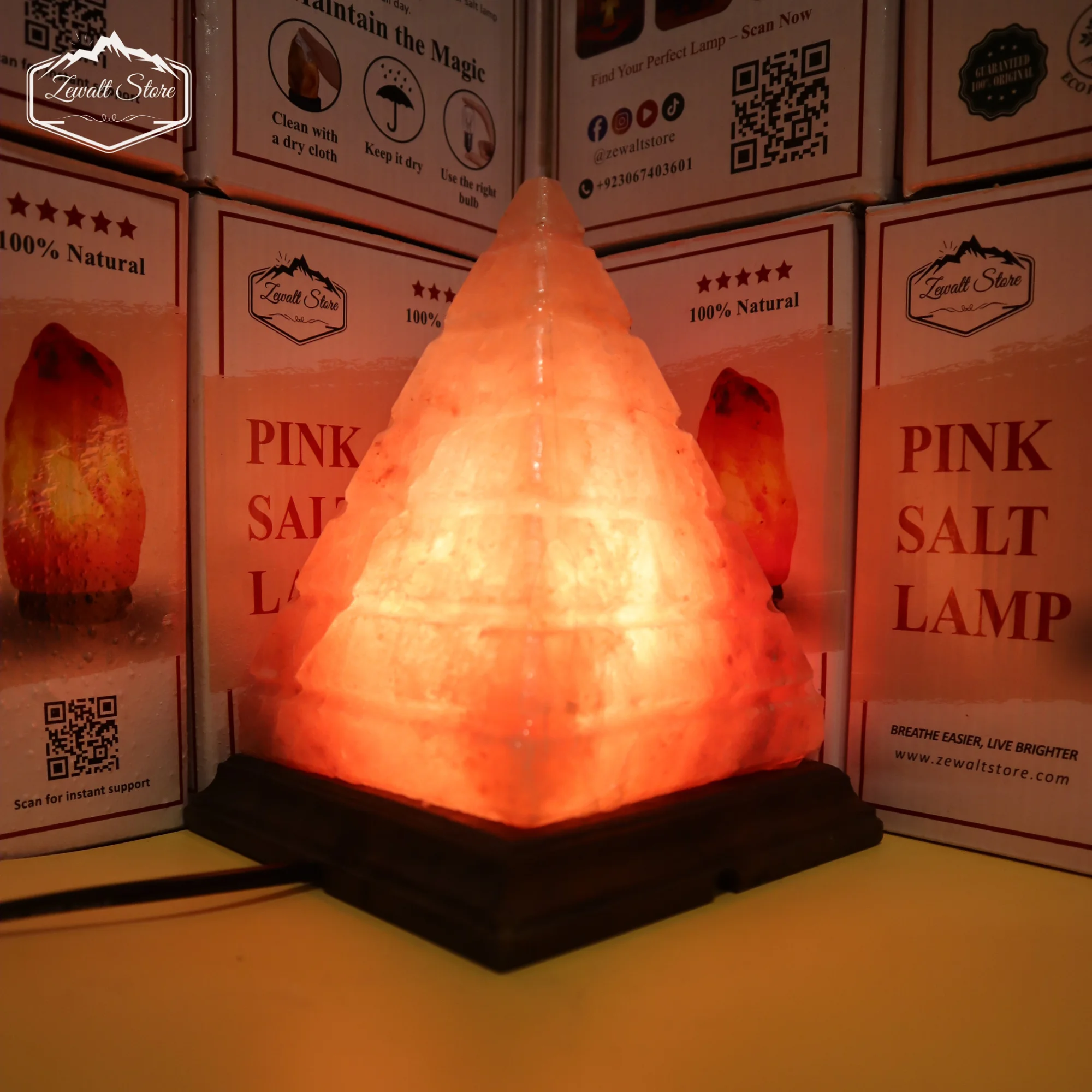 Pyramid Shaped Himalayan Pink Salt Lamp – 220V Natural Crystal Lamp (2–3 KG) - Image 3