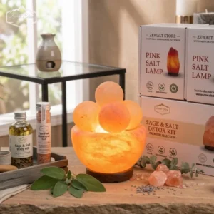 Bowl Shaped Himalayan Pink Salt Lamp with 5 Massage Balls – 220V Natural Crystal Lamp (2–3 KG)