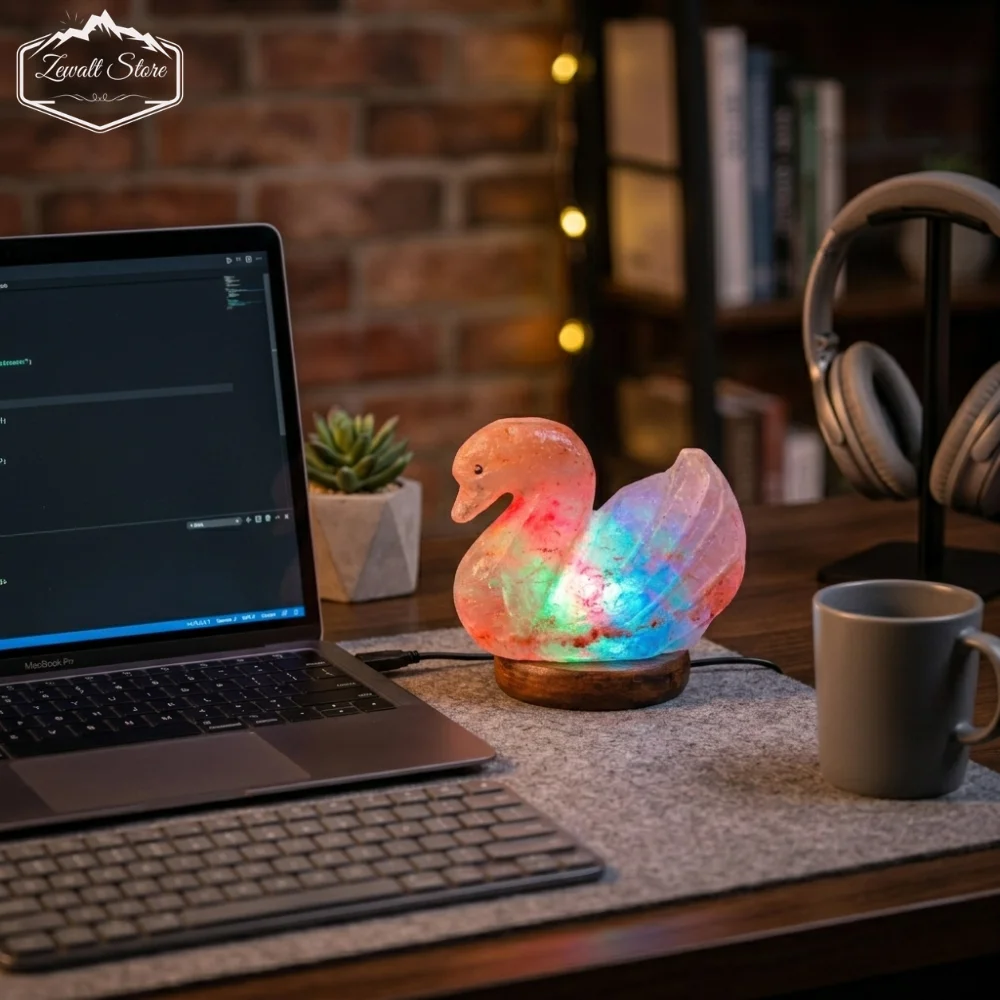 Duck Shaped USB Himalayan Pink Salt Lamp – Approx. 1 KG | RGB Crystal Night Lamp - Image 5