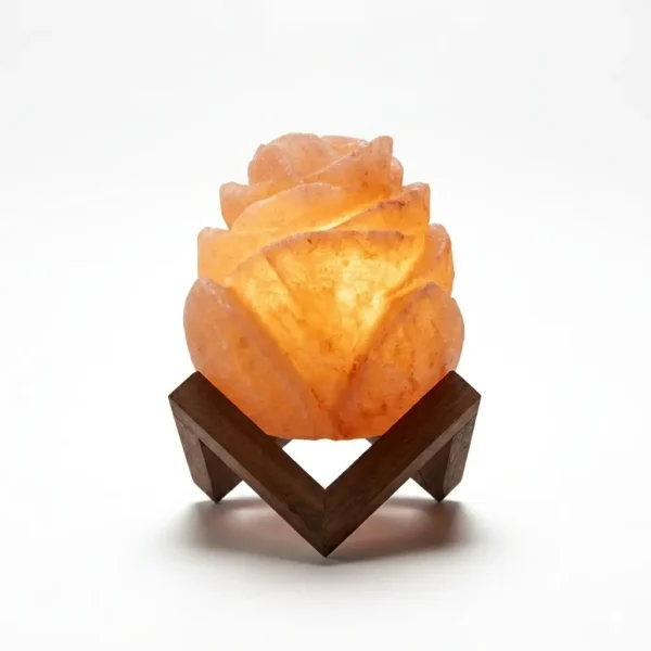 Flower Shaped Himalayan Pink Salt Lamp with Wooden Stand – 220V, 2–3 KG