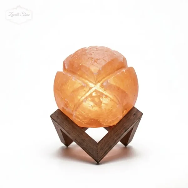 Boll Lines Shaped Himalayan Pink Salt Lamp with Wooden Stand – 220V, 2–3 KG