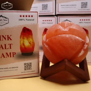 Boll Lines Shaped Himalayan Pink Salt Lamp with Wooden Stand – 220V, 2–3 KG