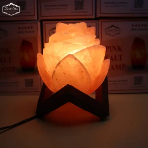 Flower Shaped Himalayan Pink Salt Lamp with Wooden Stand – 220V, 2–3 KG